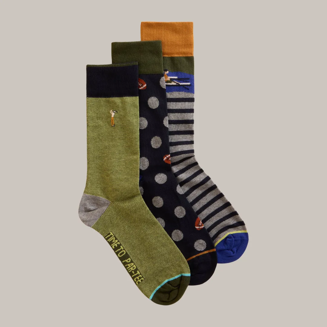 3 Pack Sporty Chap Ankle Socks - Green Multi