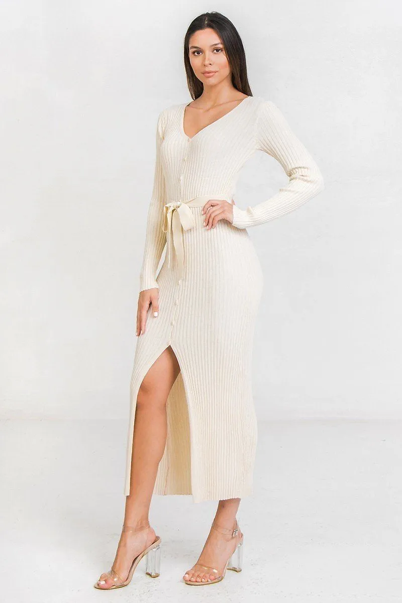 A Ribbed Sweater Knit Maxi Dress