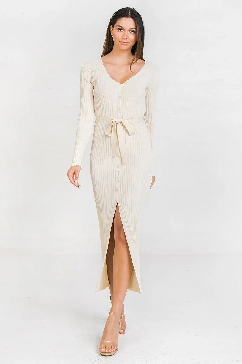 A Ribbed Sweater Knit Maxi Dress