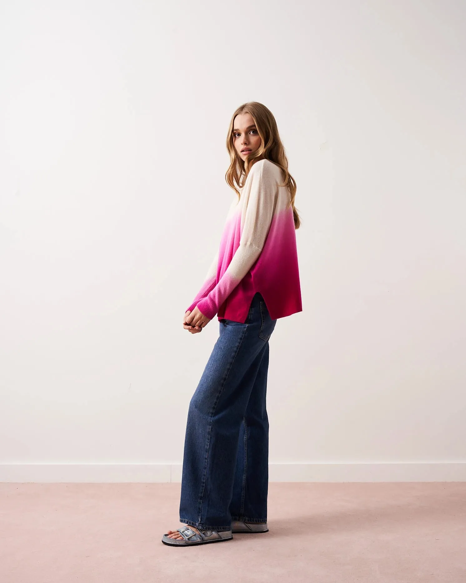 ABSOLUT CASHMERE MILLIE SWEATER DIP DYE ROSE FL