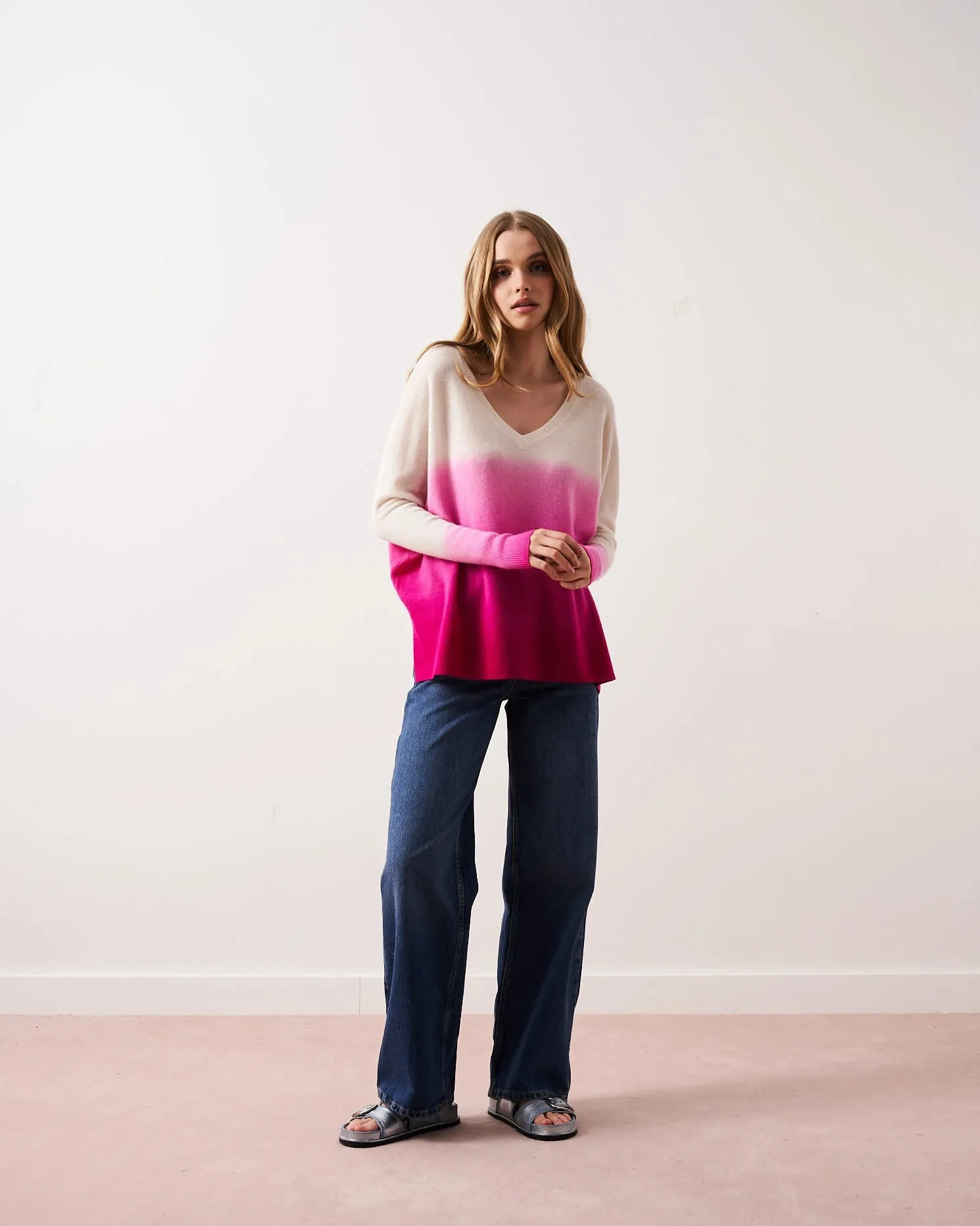 ABSOLUT CASHMERE MILLIE SWEATER DIP DYE ROSE FL