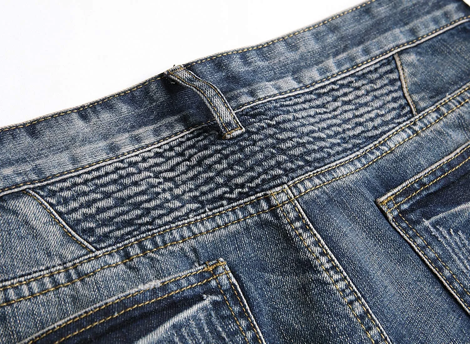 Aiyino Men's Slim Fit Straight Leg Denim Hip Hop Biker Stretchy Jeans