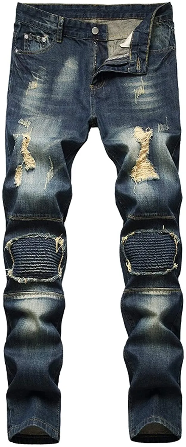 Aiyino Men's Slim Fit Straight Leg Denim Hip Hop Biker Stretchy Jeans