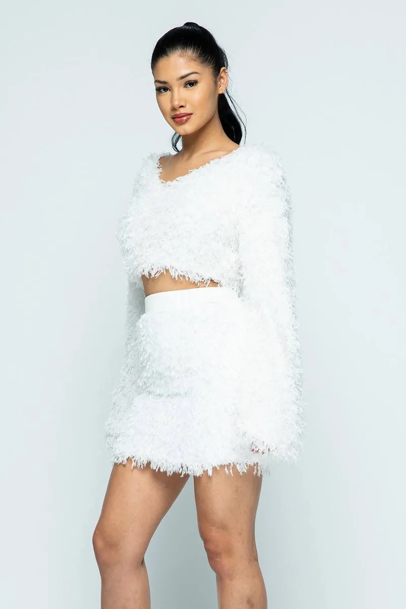 All Feather Fabric Top/all Feather Fabric Tight H-line Mini Skirt Set