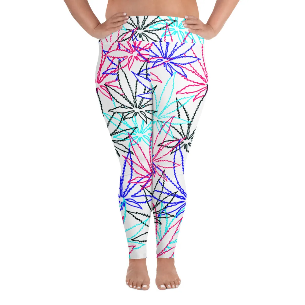 All-Over Print Plus Size Pink Leaf E4SO Leggings