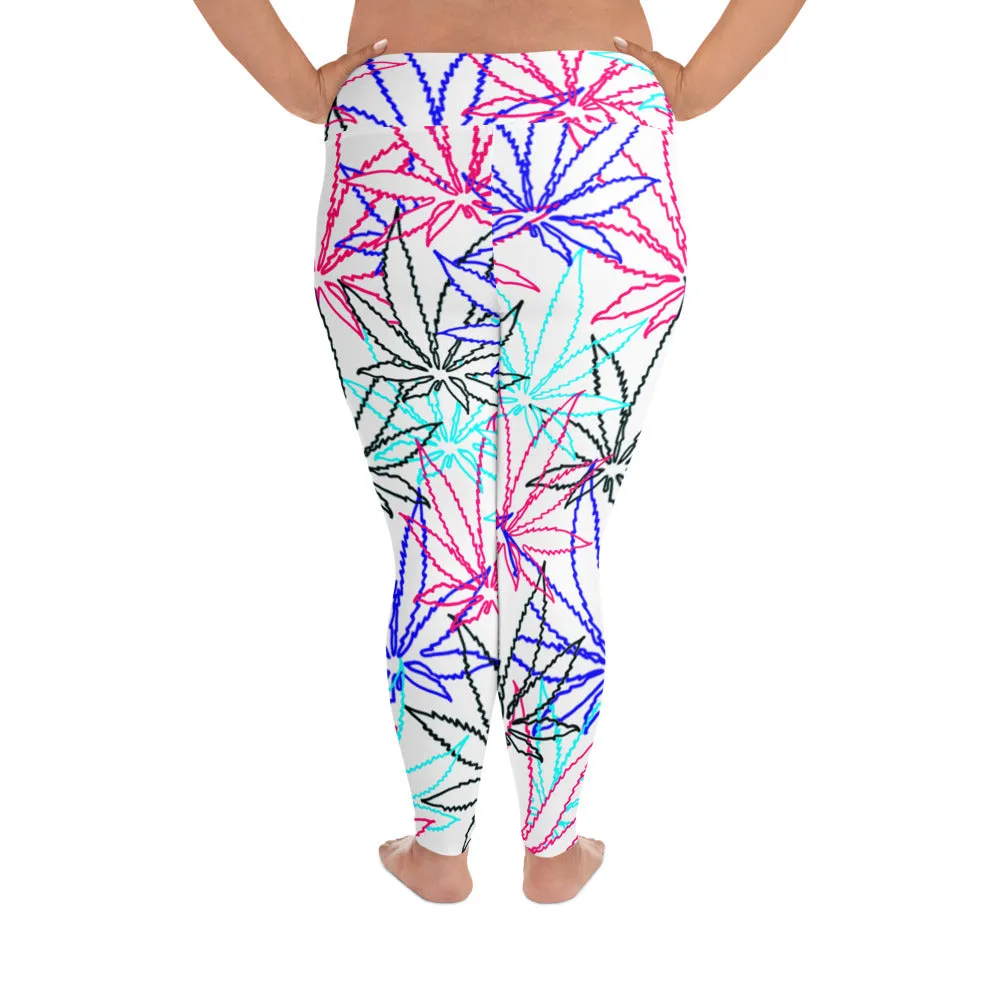 All-Over Print Plus Size Pink Leaf E4SO Leggings