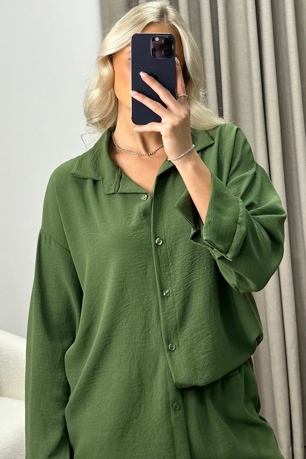 Ariana Khaki Oversized Shirt and Trousers Co-Ord Set