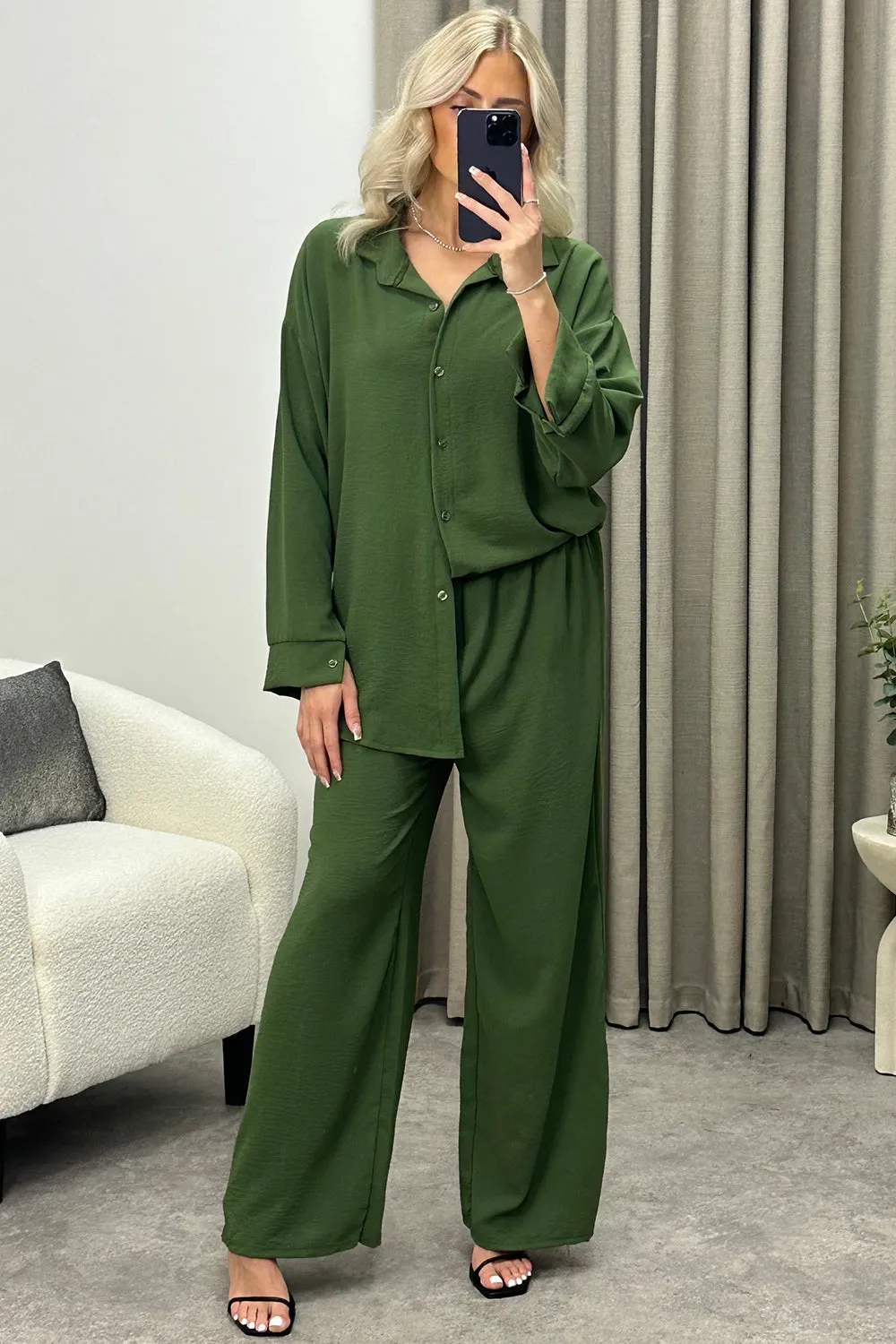 Ariana Khaki Oversized Shirt and Trousers Co-Ord Set