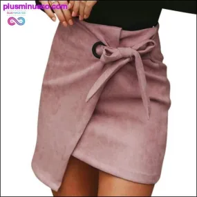 Asymmetrical sash knotted casual suede leather mini skirt at