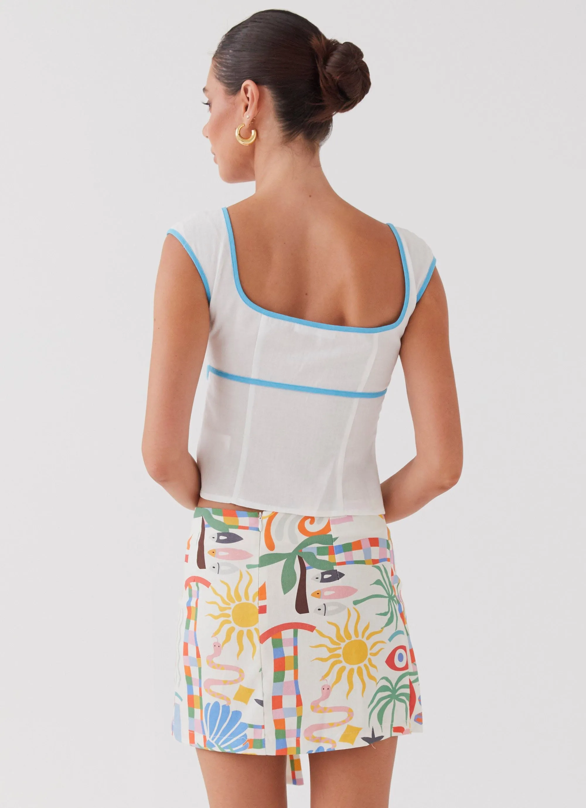 At First Light Linen Wrap Mini Skirt - Summer Palm