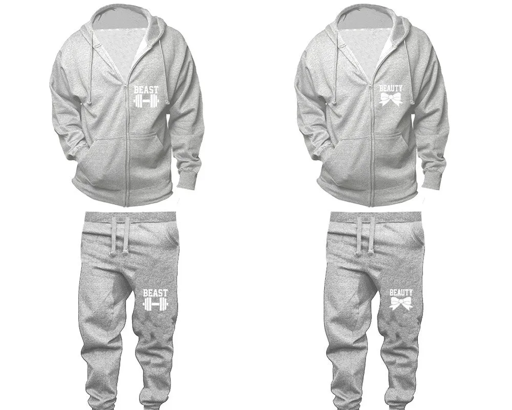 Beast Beauty Couple Matching Zip Up Hoodies and Jogger Pants