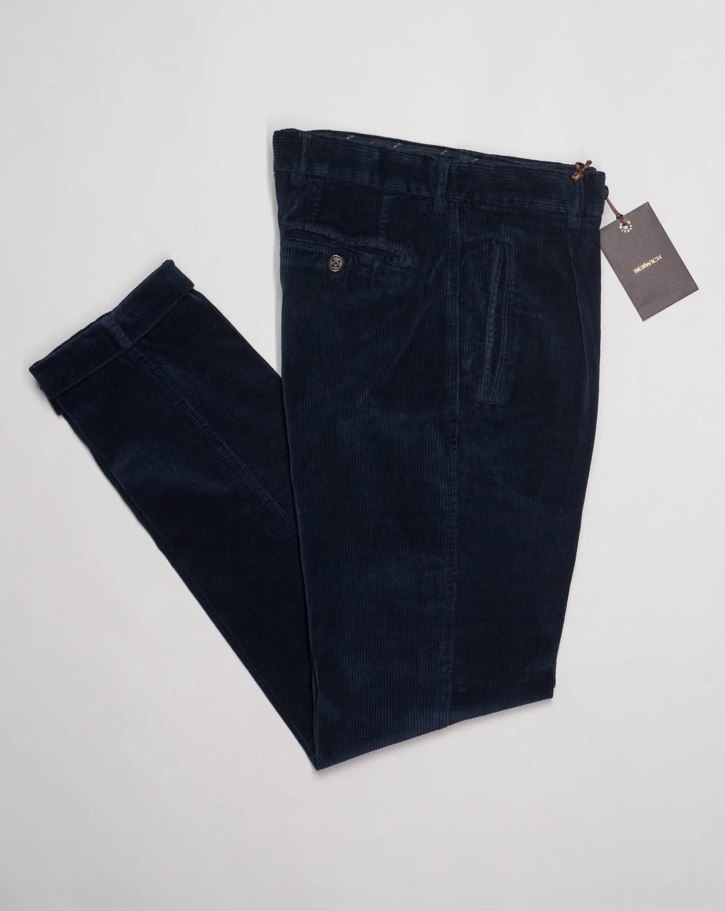 Berwich Single Pleat Corduroy Trousers / Navy