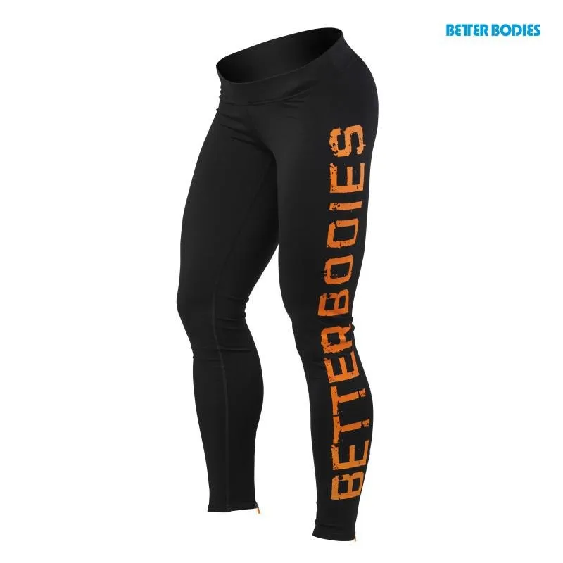 Better Bodies Logo Tights - Black-Orange