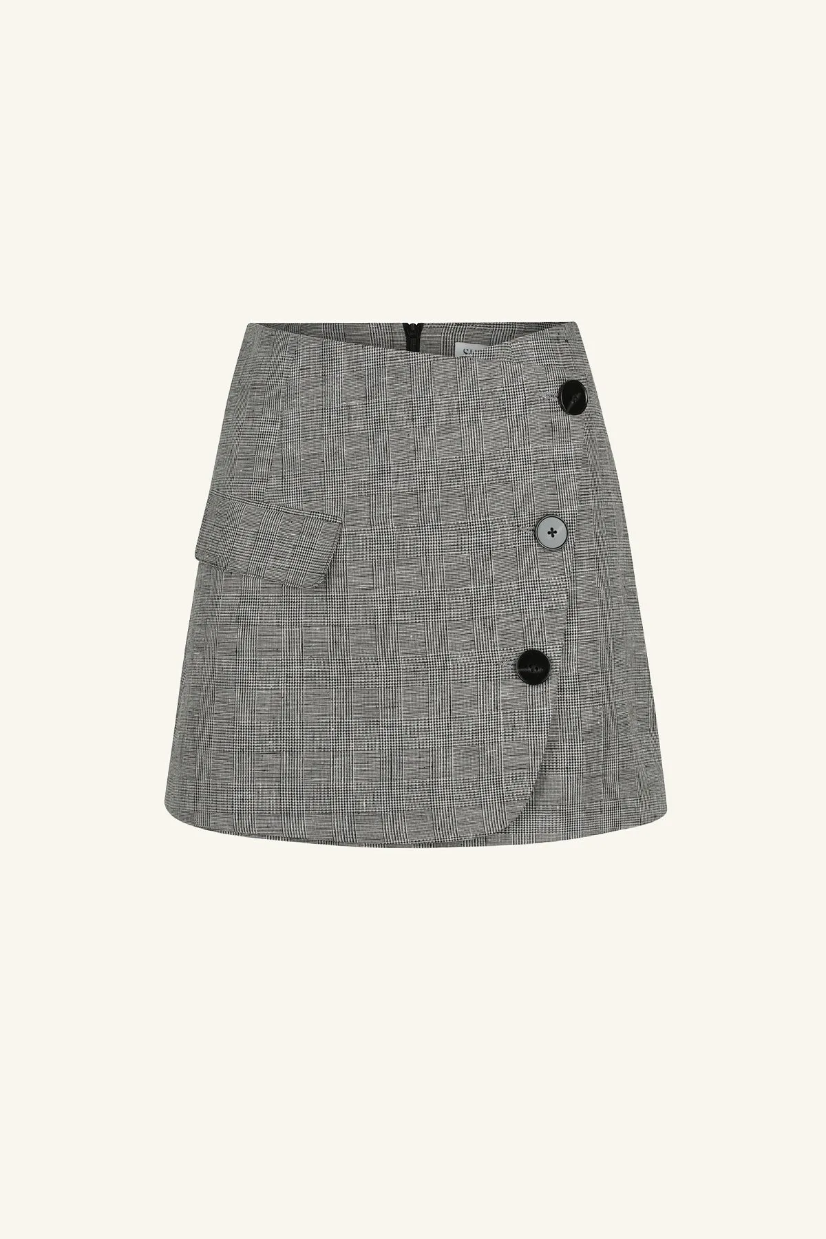 BIRILLA LINEN ASYMMETRICAL BUTTON MINI SKIRT - ASH