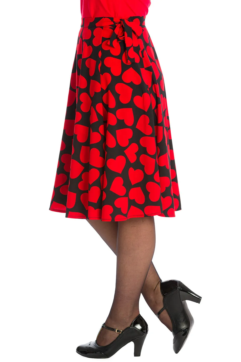 Black and Red Heart Wrap Tie Skirt