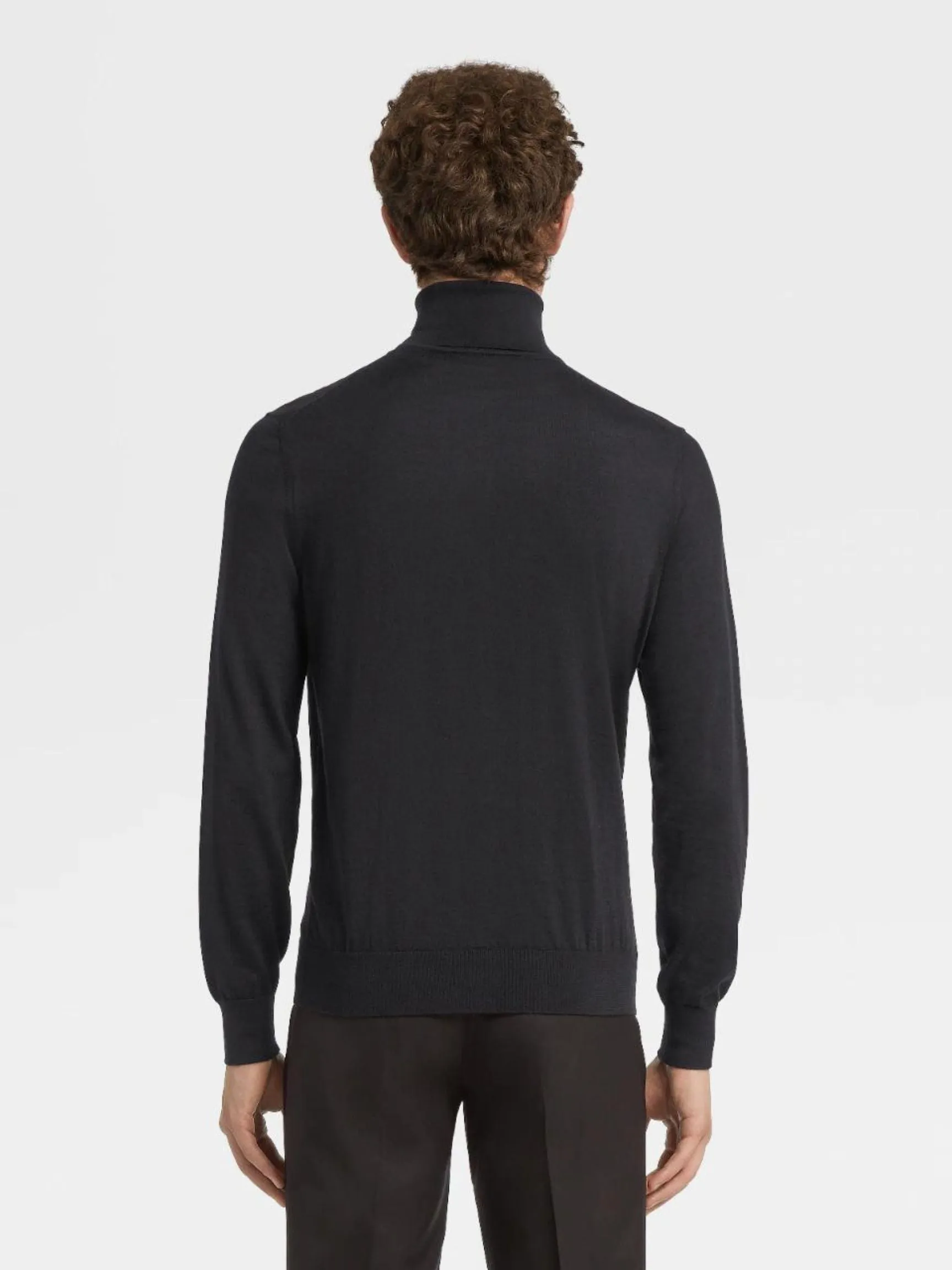 Black Cashseta Cashmere and Silk Knit Turtleneck