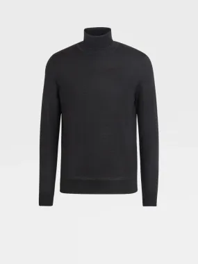 Black Cashseta Cashmere and Silk Knit Turtleneck