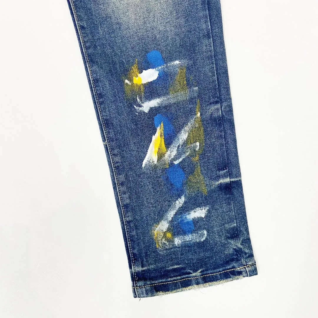 Bleecker&Mercer Distressed Ripped Paint Jeans Pants