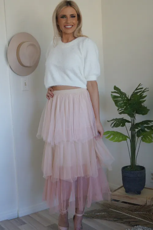 Blush Over Me Ombre Tiered Tulle Skirt - Final Sale