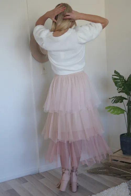 Blush Over Me Ombre Tiered Tulle Skirt - Final Sale