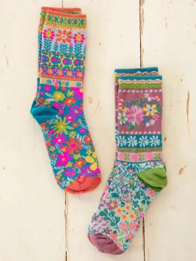 Boho Sock Set, Set of 2 - Blue Flower