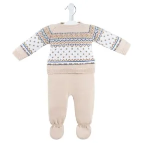 Boys Fairisle Knitted Beige 2 Piece Set