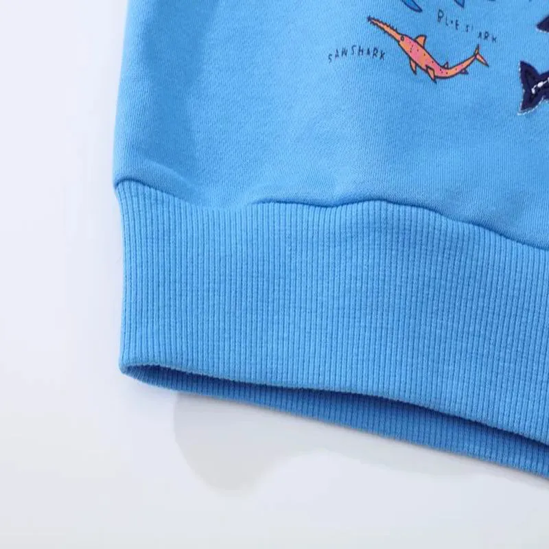 Boys Long Shark Embroidery Sweatshirts