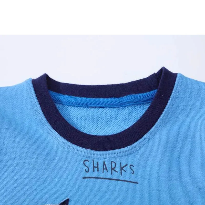 Boys Long Shark Embroidery Sweatshirts