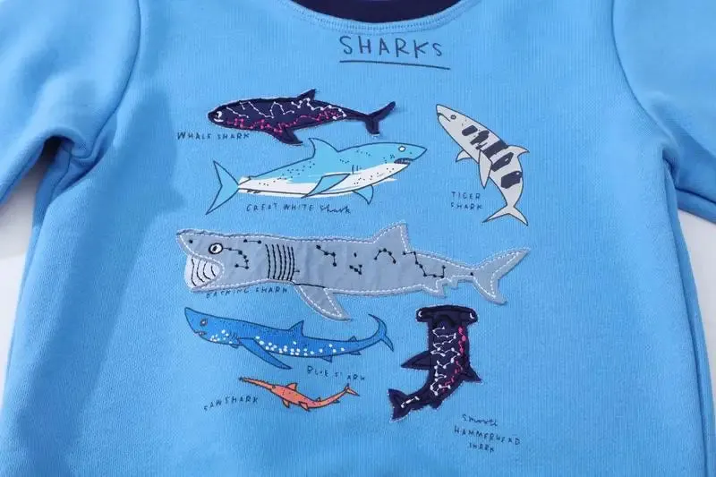 Boys Long Shark Embroidery Sweatshirts