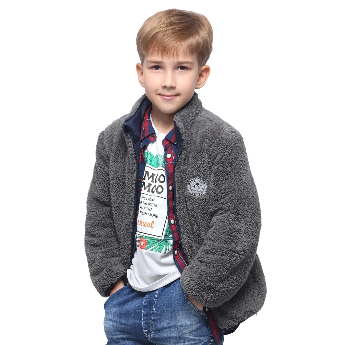 Boys' Reversible Sherpa Fleece Puffer Jacket