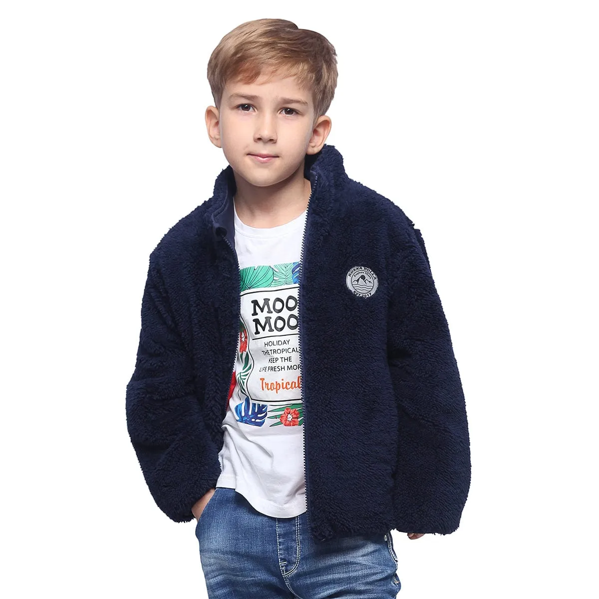 Boys' Reversible Sherpa Fleece Puffer Jacket