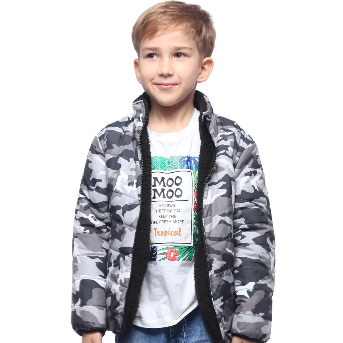 Boys' Reversible Sherpa Fleece Puffer Jacket