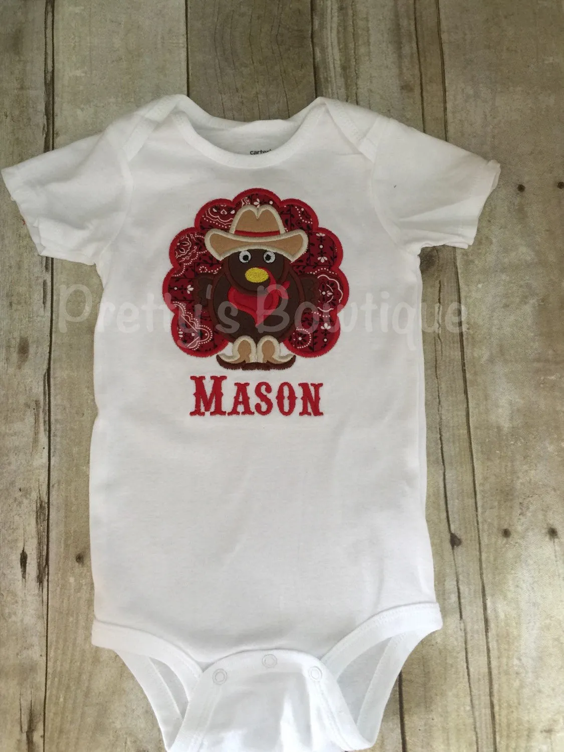 Boys Thanksgiving turkey cowboy western bodysuit or shirt. One piece or Shirt for babies, toddler, and children.