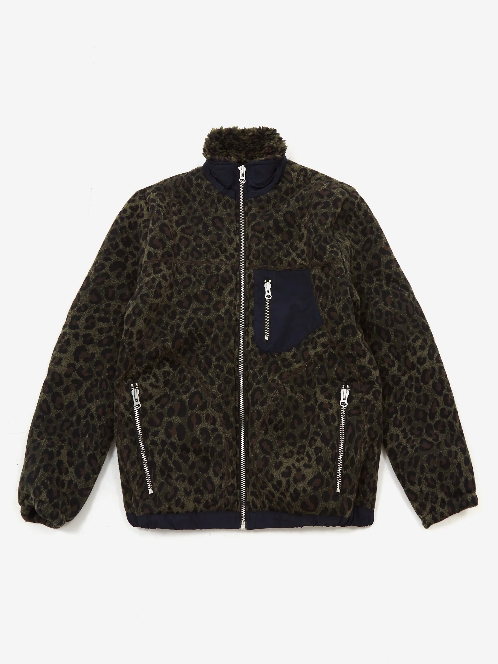 Brain Dead Leopard Reverse Sherpa Jacket W - Olive