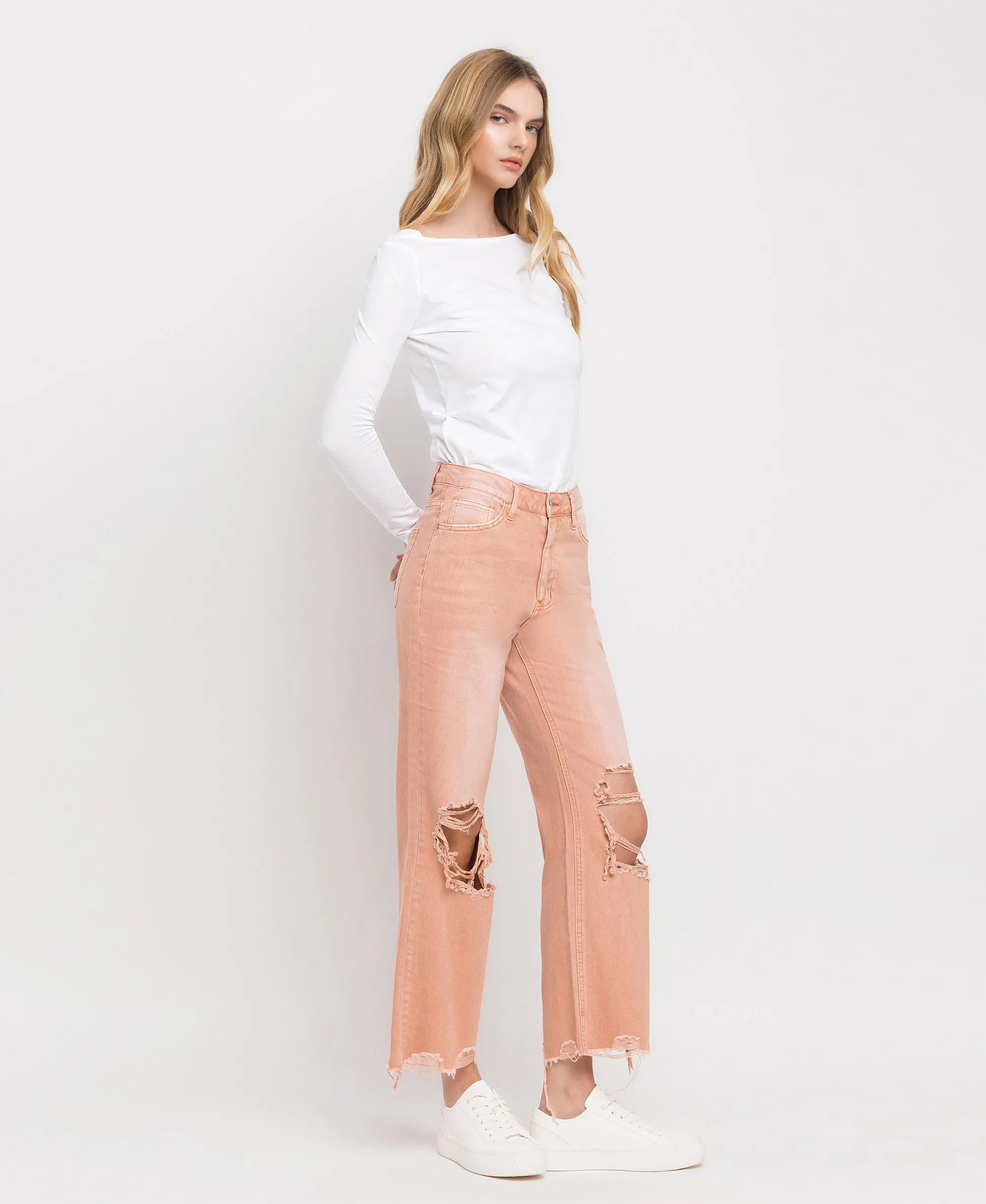 Brandied Melon - Super High Rise 90s Vintage Crop Flare Jeans