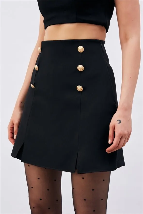 Button Detailed Short Skort - Black