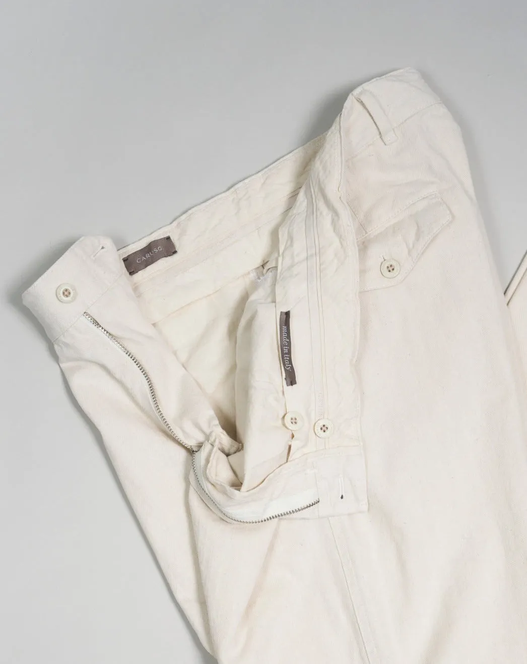 Caruso Herringbone Cotton Trousers / Ecru