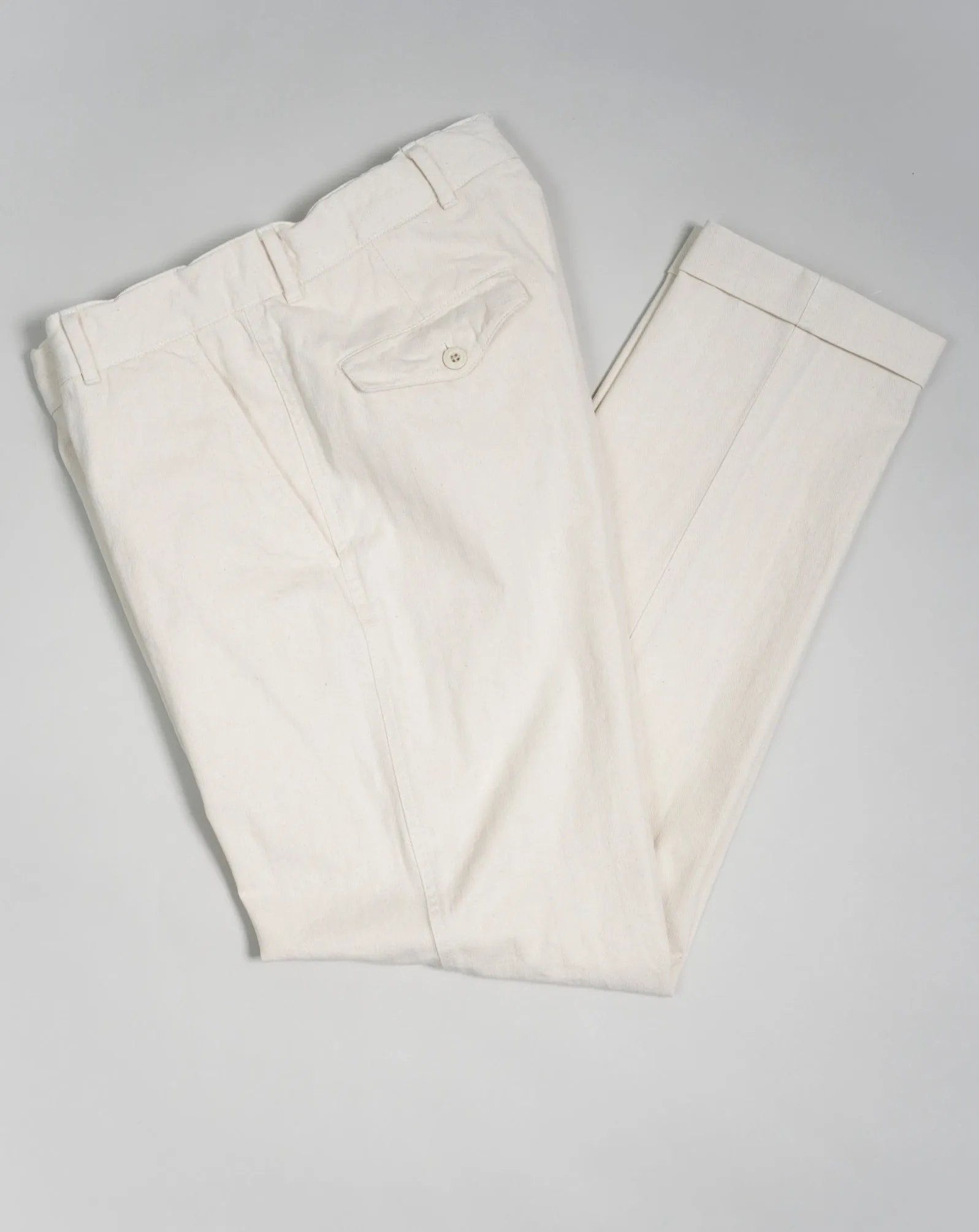 Caruso Herringbone Cotton Trousers / Ecru