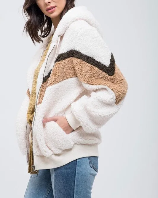 Chevron Sherpa Puffy Zip Up Jacket in More Colors