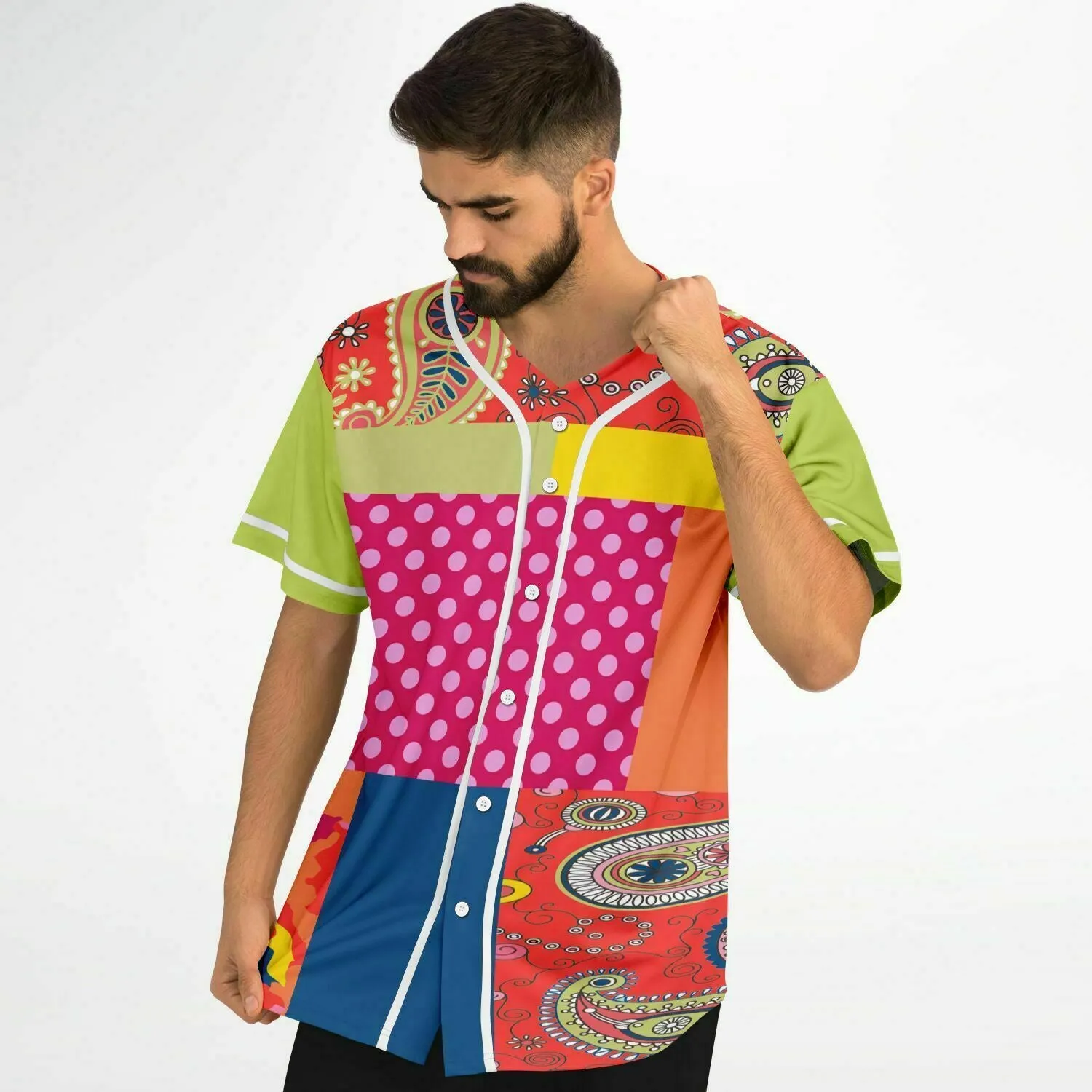 Chili Pepper Patchwork Button Front Jersey