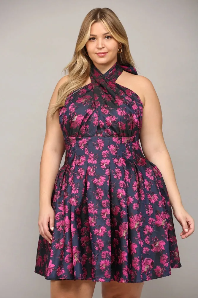 Chloe Cross Neck Mini Dress - Plus Size