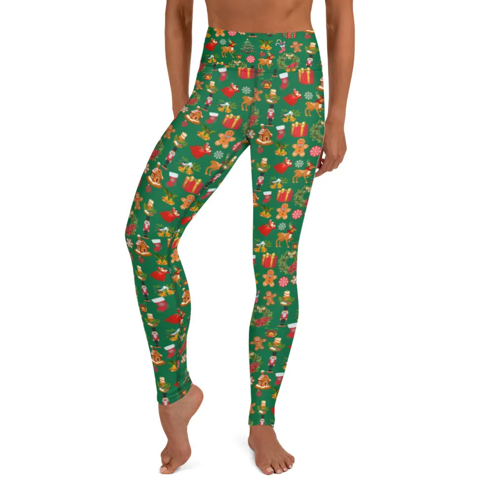 Christmas Joy Holiday Green Yoga Leggings