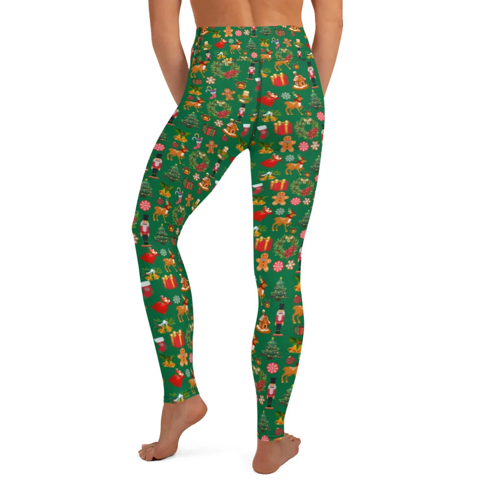 Christmas Joy Holiday Green Yoga Leggings