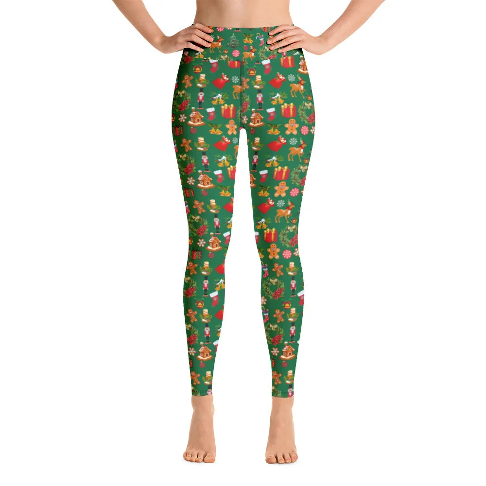 Christmas Joy Holiday Green Yoga Leggings