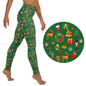 Christmas Joy Holiday Green Yoga Leggings