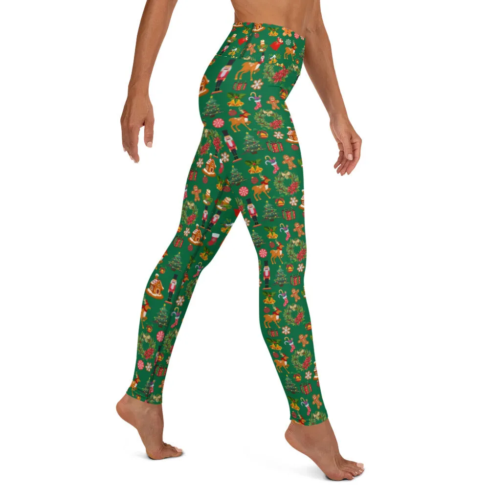 Christmas Joy Holiday Green Yoga Leggings