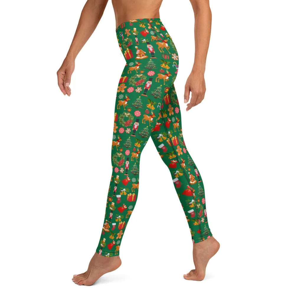 Christmas Joy Holiday Green Yoga Leggings