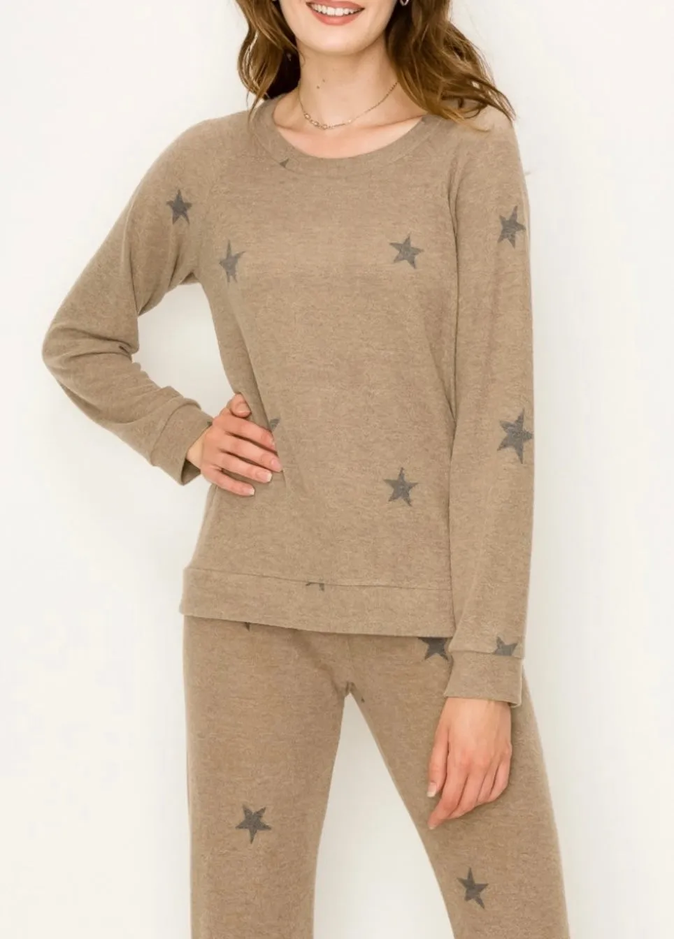 Comfy top with dolman sleeves top In our  charcoal stars print cozy brushed Jersey