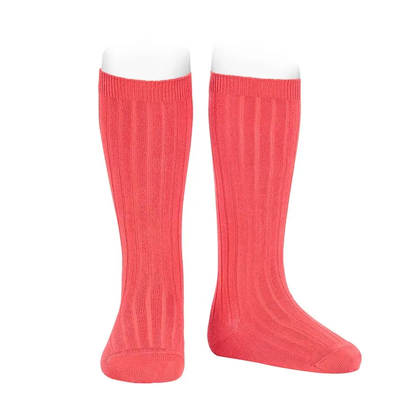 Condor Basic Cotton Ribbed Knee-High Socks Coral