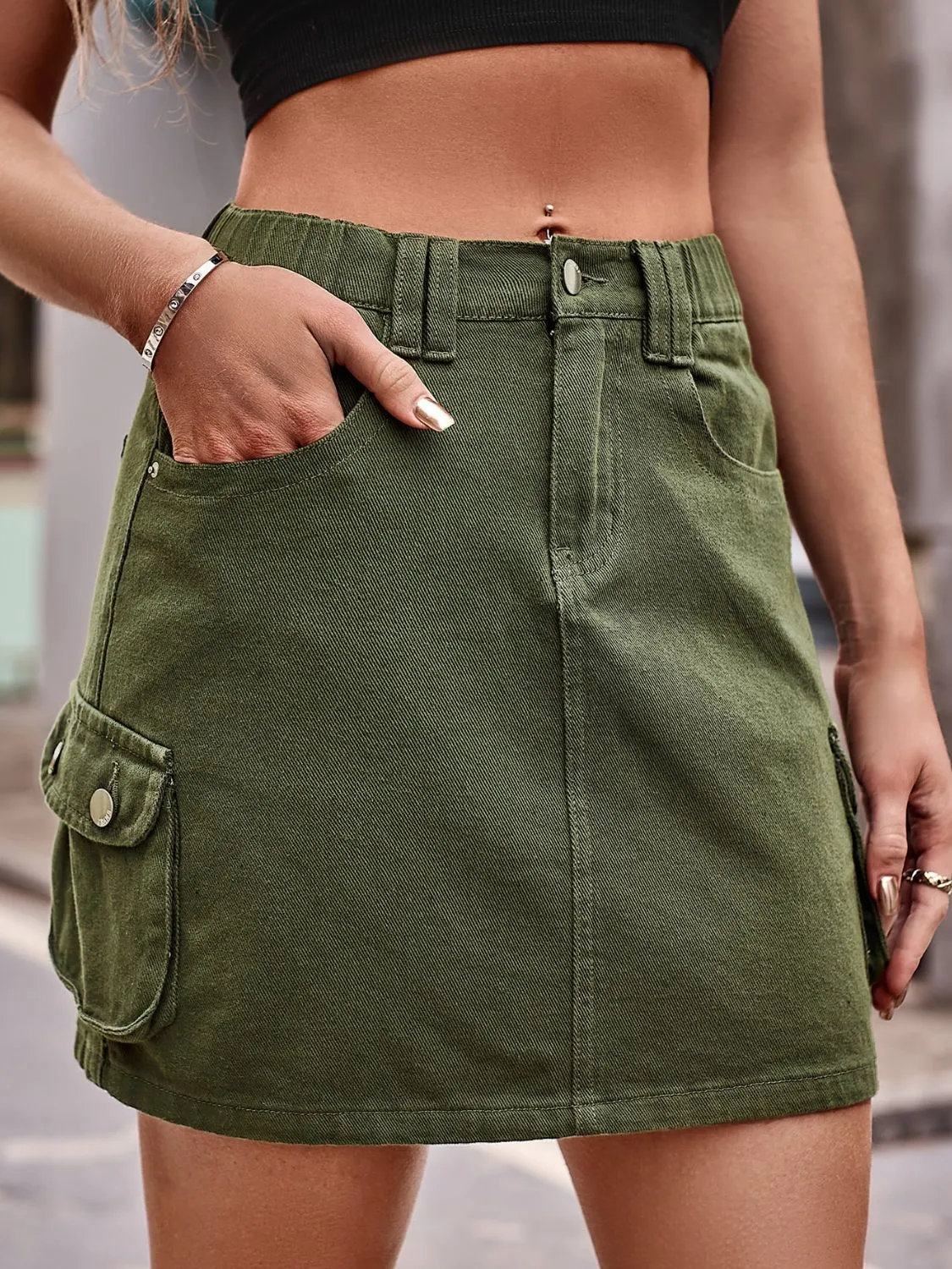 Denim Cargo Skirt ( 3 Colors. S - 2X )